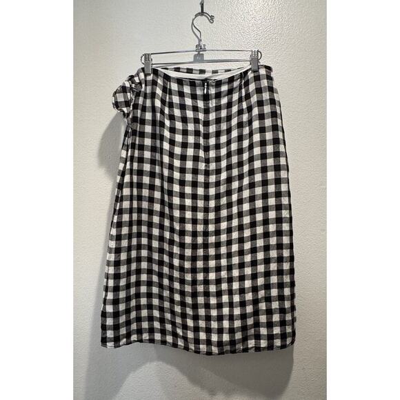 Madewell Size 4 Gingham Print Sarong Skirt Check Faux Wrap Tie Side Linen Blend - Picture 2 of 7